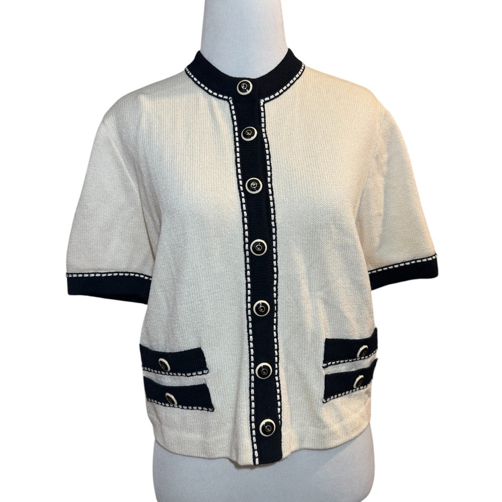 St. John Cream and Black Knit Top